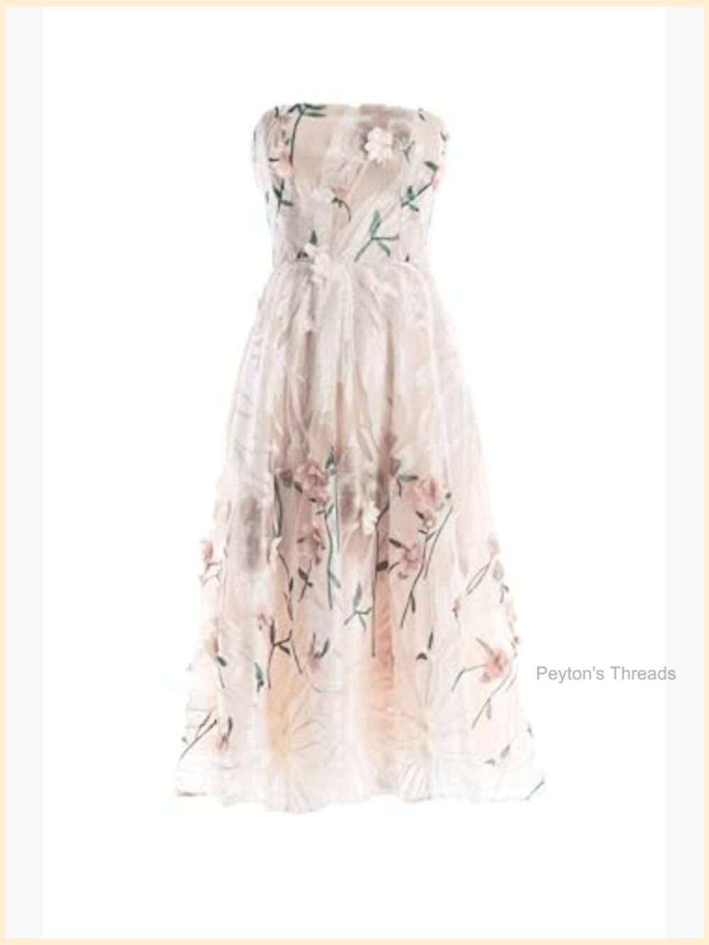Fit and Flare Midi Dress with Floral Print, Square Neck, Sleeveless, Zipper Back - Picture 6 of 6